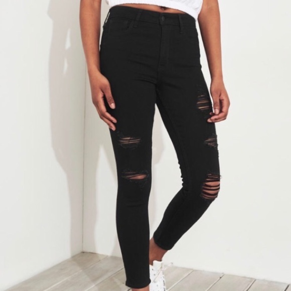 Hollister high rise black ripped jeans